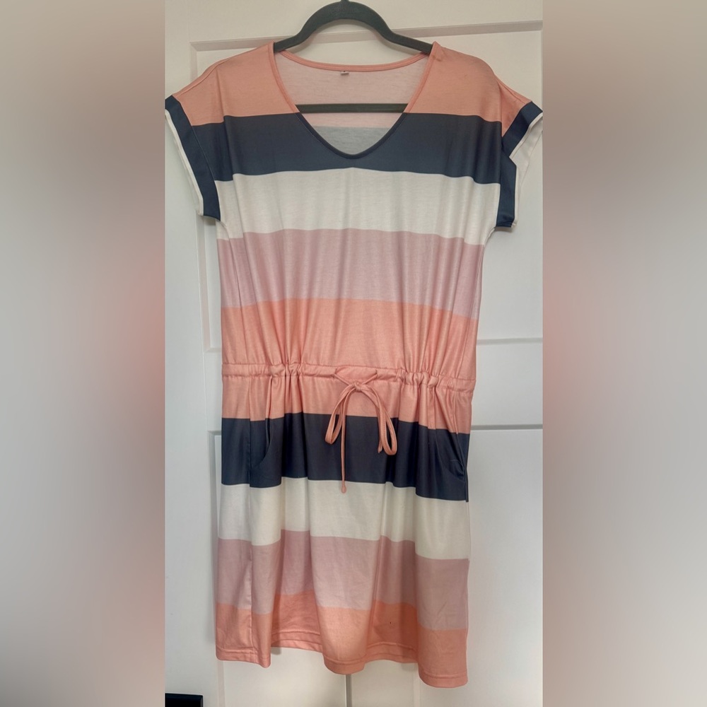 Striped Casual Dress with Tie Waist